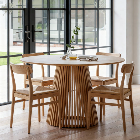 Willow Pale Oak Dining Table Set - 4 Seater - Faye Pale Oak Dining Chairs
