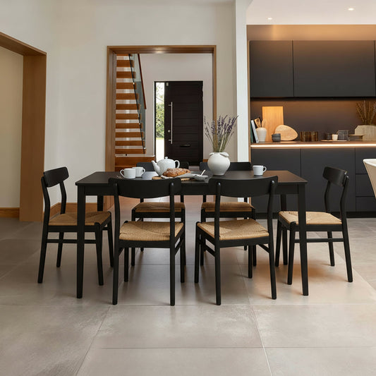 Paul Black Extending Dining Table Set - 6 Seater - Faye Black Oak Dining Chairs