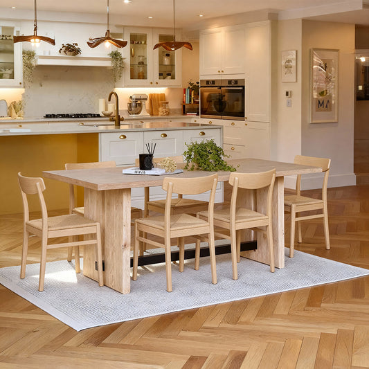 Priya Whitewash Dining Table Set - 6 Seater -  Faye Whitewash Oak Dining Chairs