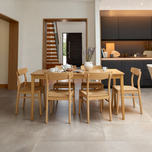 Paul Pale Oak Extending Dining Table Set - 6 Seater - Faye Pale Oak Dining Chairs