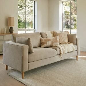Emily 3 Seater Sofa - Soft Beige with Pale Oak Legs - Elegant Relaxation