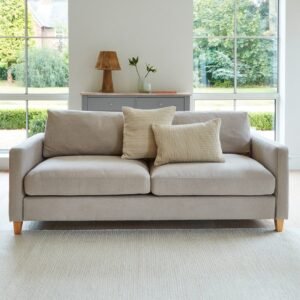 Ava 3 Seater Sofa - Soft Beige with Pale Oak Legs - Contemporary Comfort