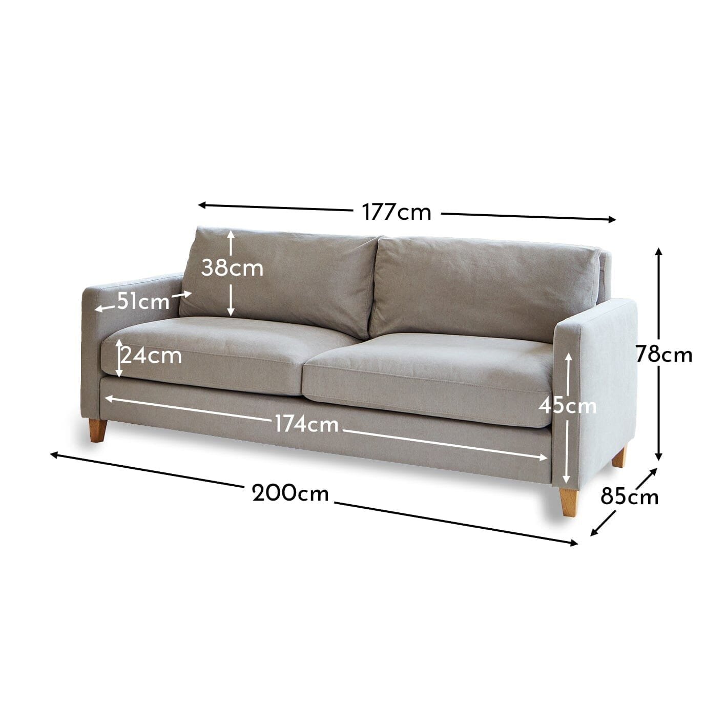 Ava 3 Seater Sofa - Soft Beige with Pale Oak Legs - Contemporary Comfort - Image 8