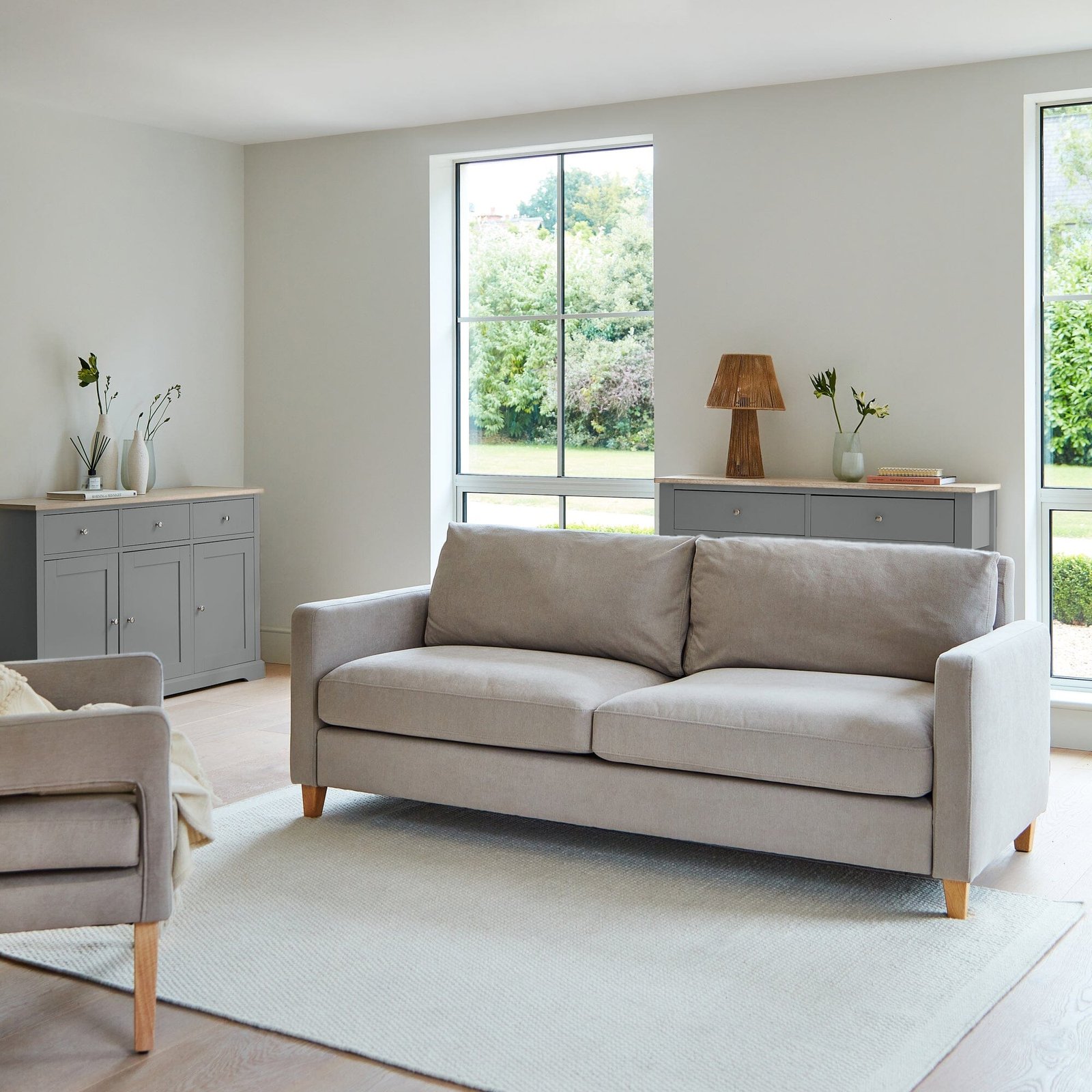 Ava 3 Seater Sofa - Soft Beige with Pale Oak Legs - Contemporary Comfort - Image 5