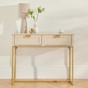 Ines 2 Drawer Console Table - Taupe & Gold - Glamorous Statement Piece