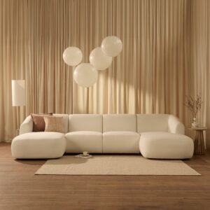 Nathalia Double Chaise Sofa - Chalk White Boucle