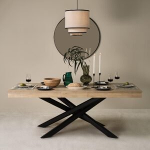 Amelia Whitewash Wood Extendable Dining Table - Black Legs - Modern Contrast