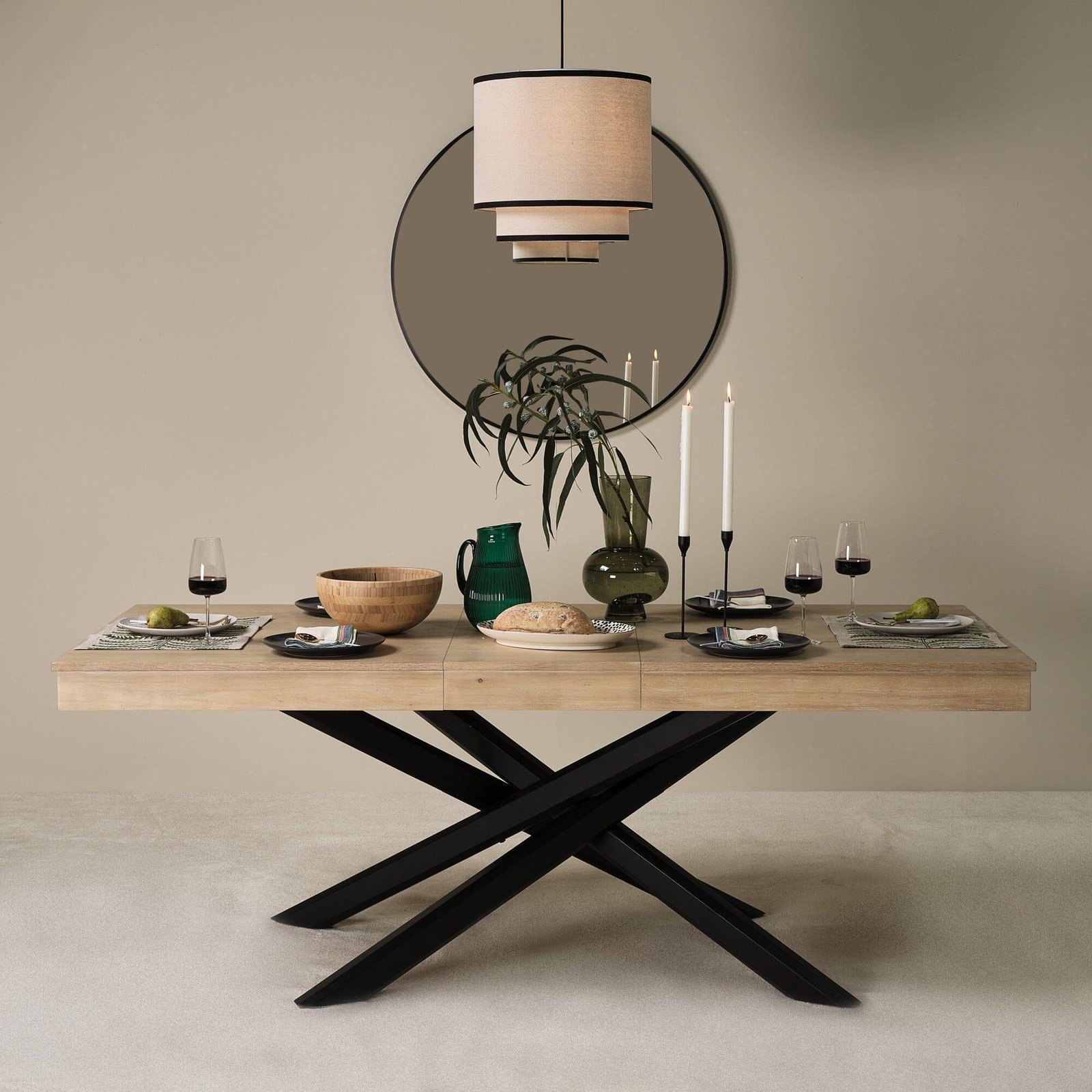 Amelia Whitewash Wood Extendable Dining Table - Black Legs - Modern Contrast