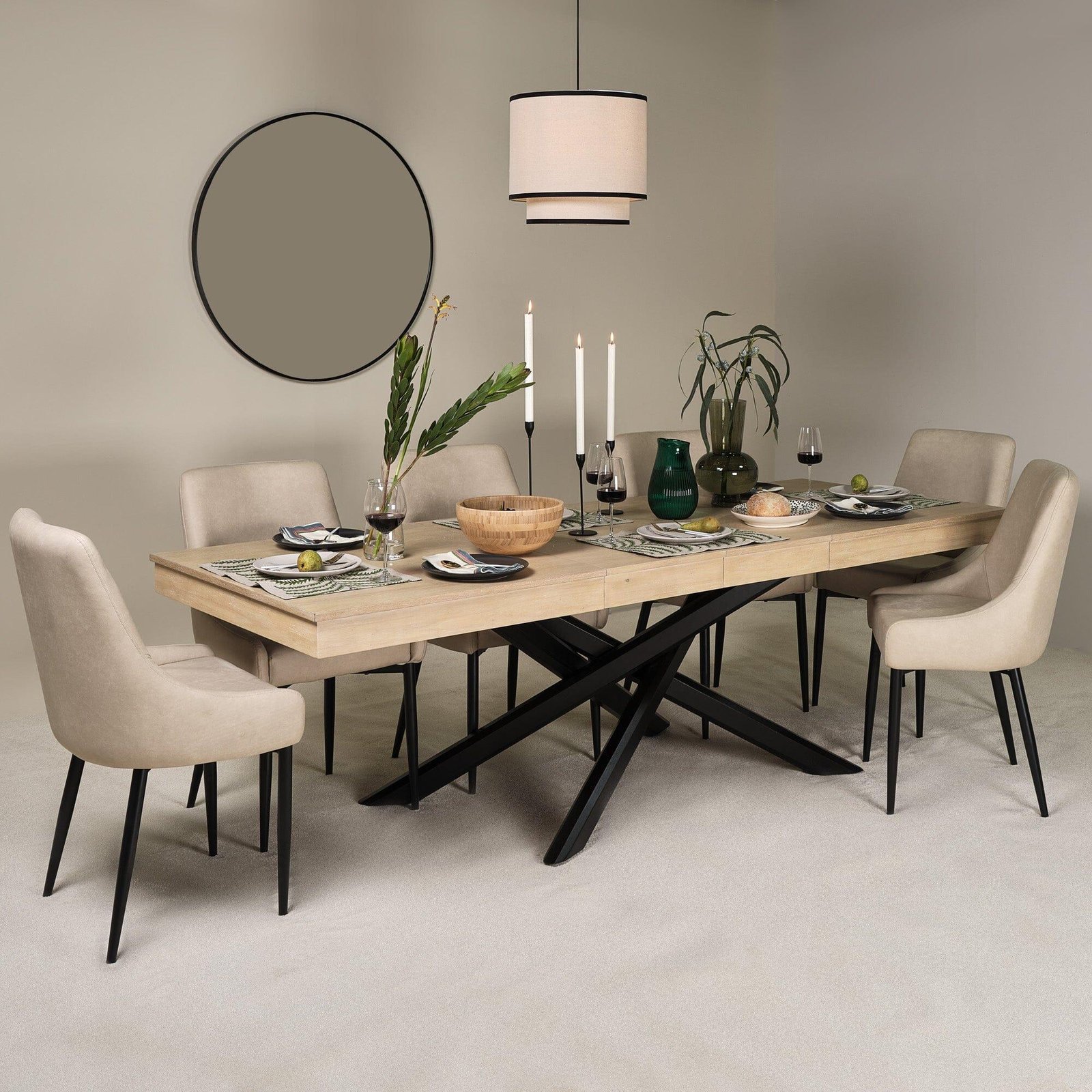 Amelia Whitewash Wood Extendable Dining Table - Black Legs - Modern Contrast - Image 10