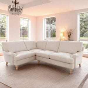 Brea Oyster White Left Corner Sofa with Whitewash Oak Legs - Elegant Corner Living