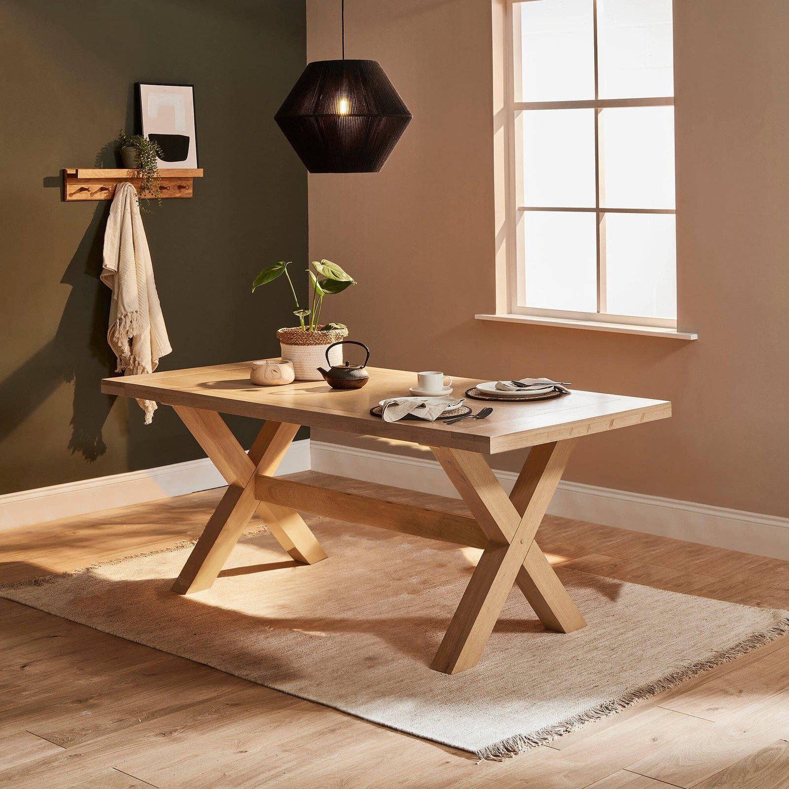 Charlotte Whitewash Dining Table - Cross Leg - Scandinavian Dining Elegance