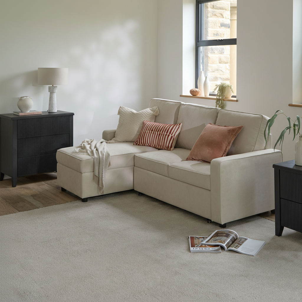 Hugo Corner Sofa Bed with Storage - White - Versatile Living Solution - Image 4