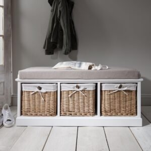 Fyfield 3 Seater Hallway Storage Bench - White - Elegant Functionality