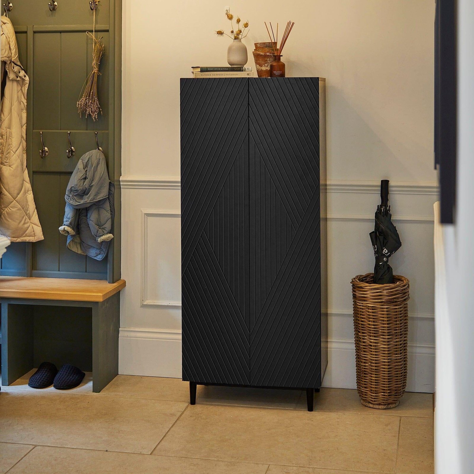 Jack Geometric Shoe Cabinet - Black - Bold Contemporary Storage - Image 3