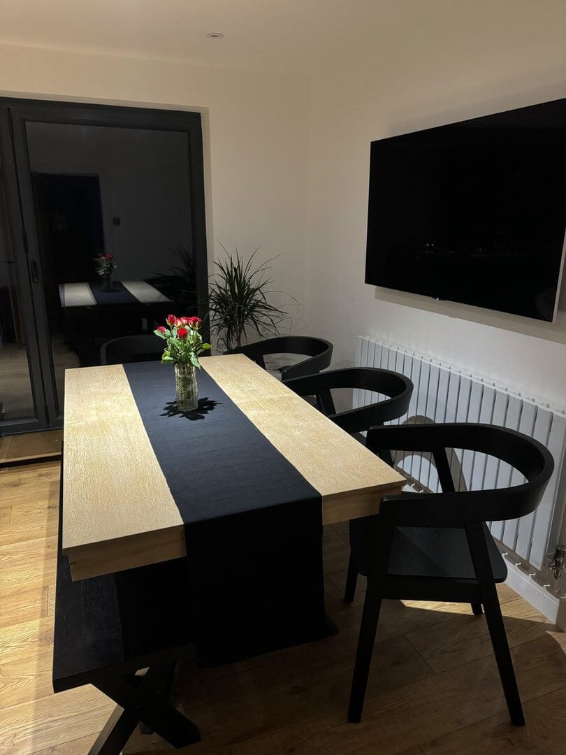 Amelia Whitewash Wood Extendable Dining Table - Black Legs - Modern Contrast - Image 6