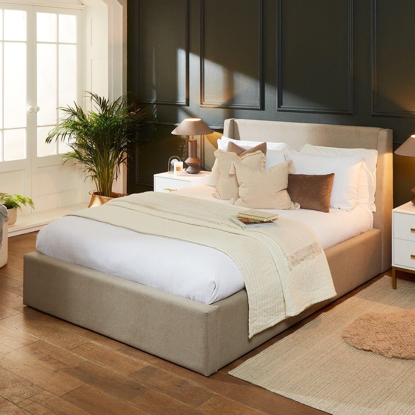 Otto King Size Ottoman Bed - Fossil Woolly Twill - Luxurious Comfort