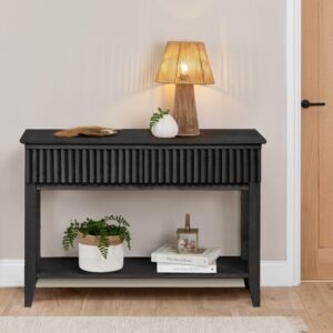 Willow Black Console Table - Contemporary Slatted Design