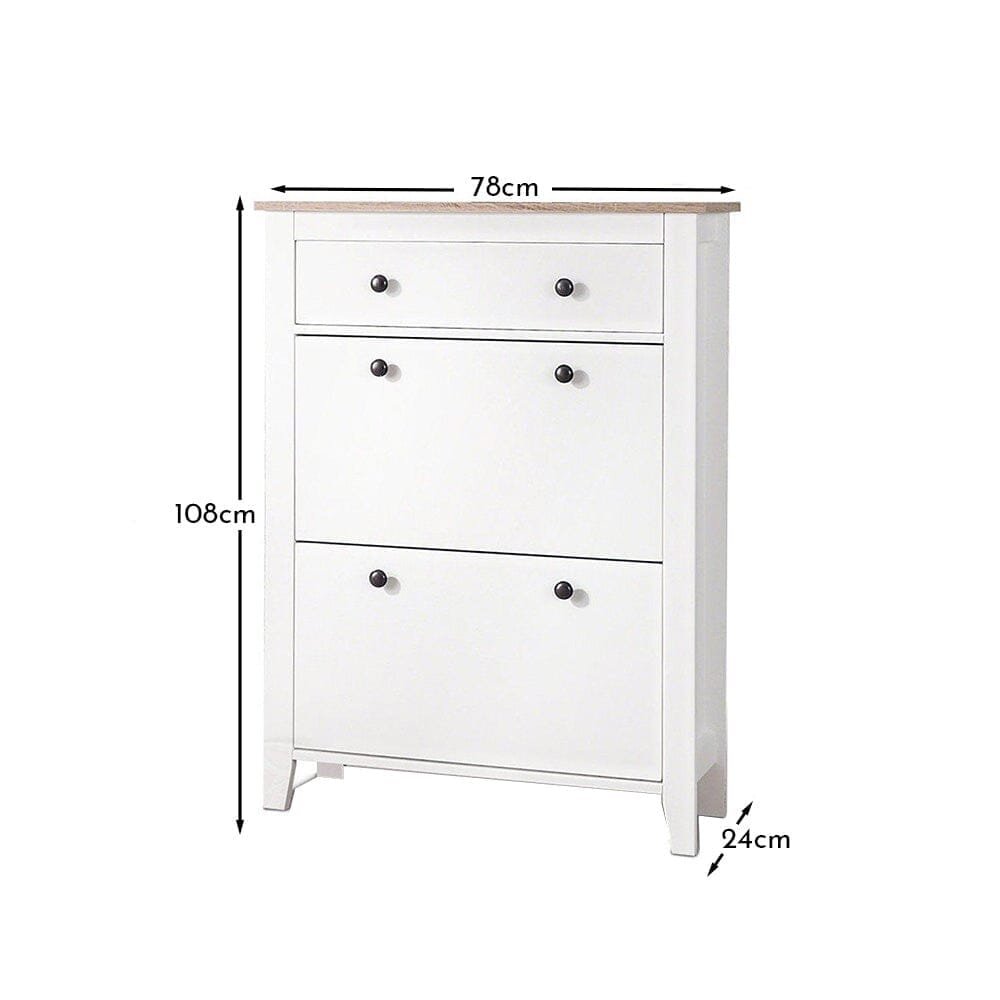 Sandhurst Shoe Cabinet - 3 Door - White & Oak Effect - Spacious Elegance - Image 4