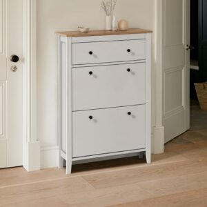 Sandhurst Shoe Cabinet - 3 Door - White & Oak Effect - Spacious Elegance